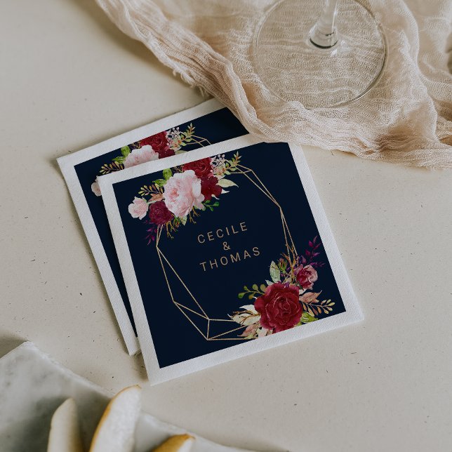 Geometrisches Gold und Red Tropical Wedding Napkin Serviette (Von Creator hochgeladen)