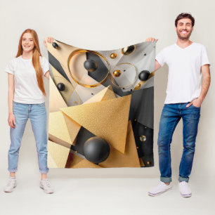 Geometrisches Gold und Schwarz Fleecedecke
