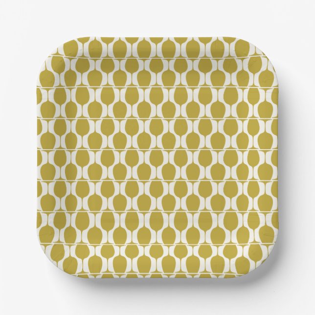 Geometrisches Gold und Weißweinglas Pappteller (Vorderseite)