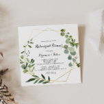 Geometrisches Golden Tropical Probe Dinner Einladung<br><div class="desc">Dieses geometrische,  goldfarbene Dinner lädt zum Verweilen ein,  bevor die Hochzeitsfamilie und Freunde das Abendessen einnehmen. Das Design besticht durch handbemalte grüne Blätter,  die einen goldenen geometrischen Rahmen schmücken.</div>