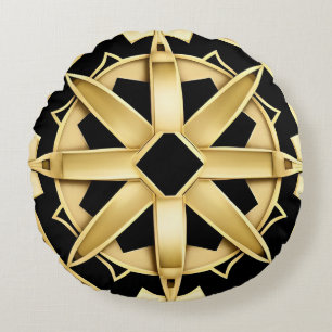 Geometrisches goldenes Art Deco-Muster Rundes Kissen