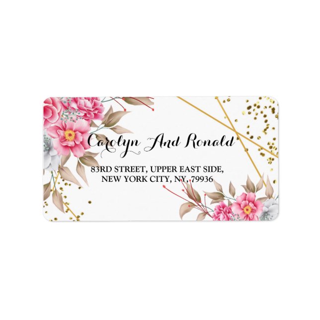 Geometrisches goldfarbenes Frame Rosa Adressaufkleber (Vorne)