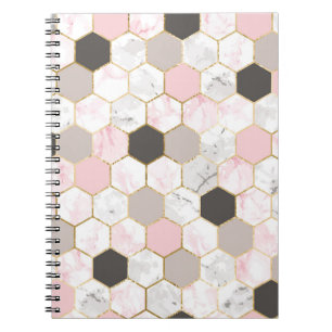 Geometrisches Goldfolien-, Marmor-Sechseckmuster. Notizblock