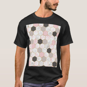 Geometrisches Goldfolien-, Marmor-Sechseckmuster. T-Shirt