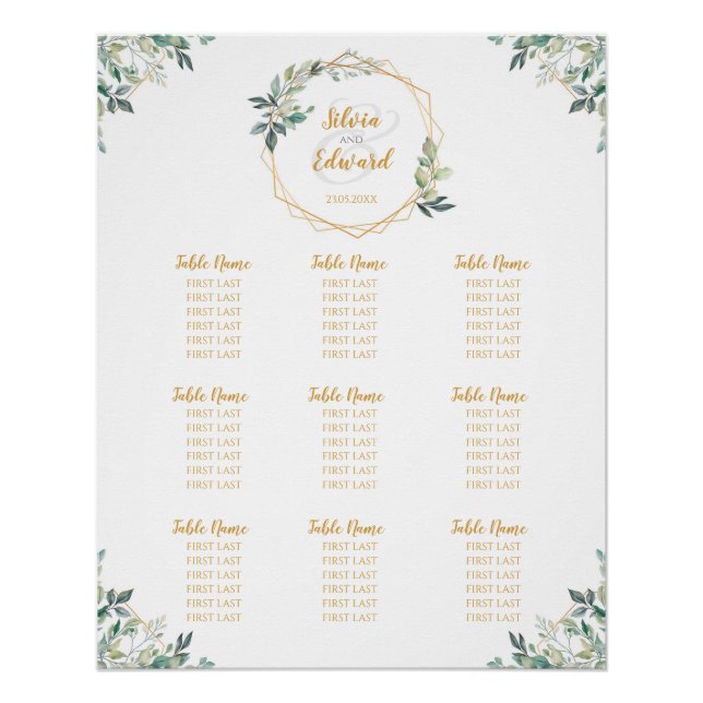 Geometrisches Goldleaf-Hochzeitdiagramm Poster (Vorderseite)