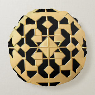 Geometrisches Goldpaneel Rundes Kissen