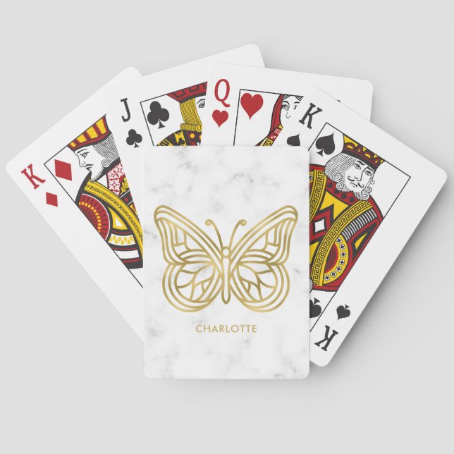 Geometrisches Goldschmetterling Personalisiert Spielkarten (Rückseite)