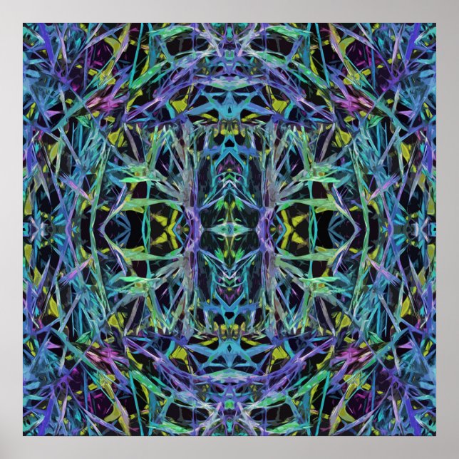 Geometrisches Grasmuster in Blau Poster (Vorne)