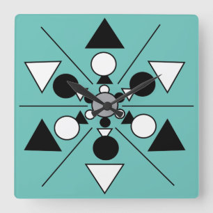 Geometrisches Grau Schwarz Weiß Modern Minimalisti Quadratische Wanduhr
