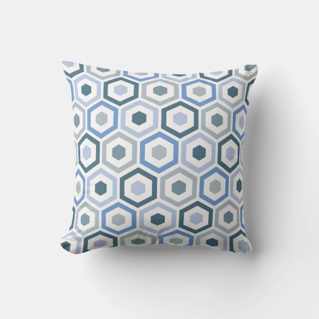 Geometrisches graues Blau des Kissen (Vorderseite)