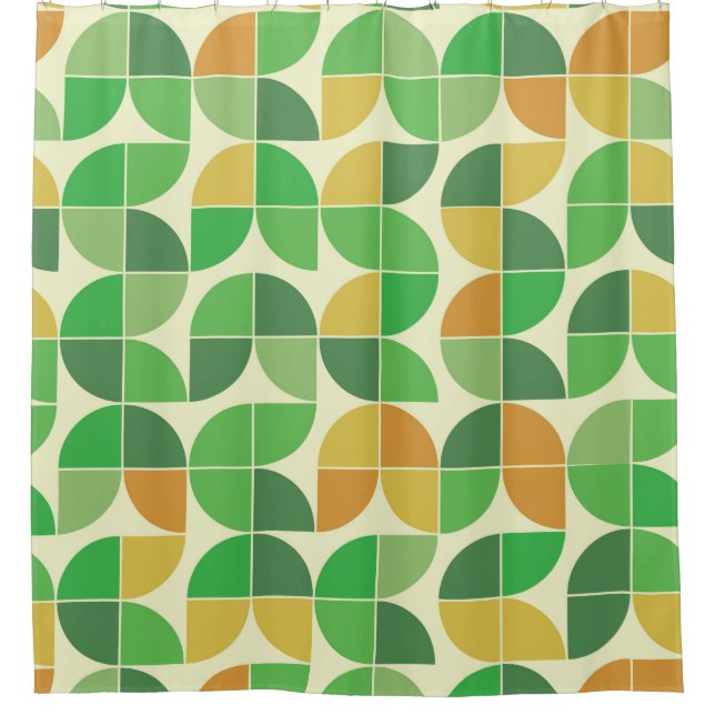 Geometrisches, grün leuchtendes Retro-Mittelteil Duschvorhang (Vorderseite)