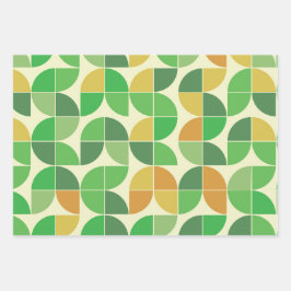Geometrisches, grün leuchtendes Retro-Mittelteil Geschenkpapier Set