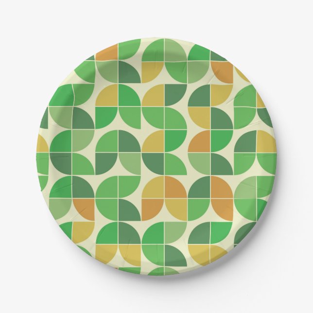 Geometrisches, grün leuchtendes Retro-Mittelteil Pappteller (Vorderseite)