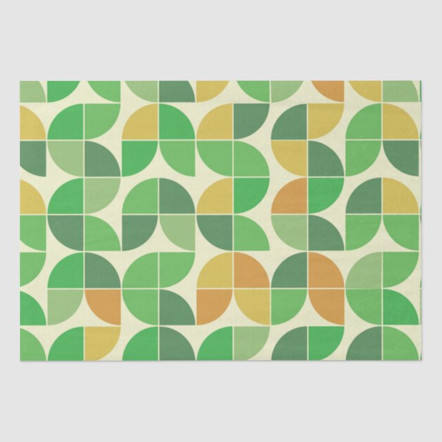Geometrisches, grün leuchtendes Retro-Mittelteil Seidenpapier (Vorderseite)