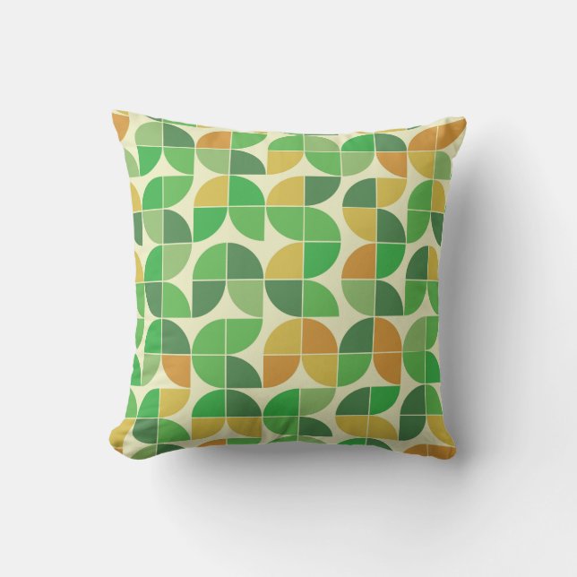 Geometrisches, grün-orangefarbenes Muster des gelb Kissen (Vorderseite)