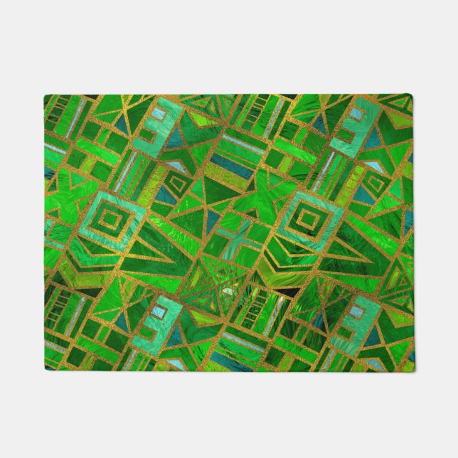 Geometrisches Grün und Goldafrikanisches Stammes- Fußmatte (Vorderseite)
