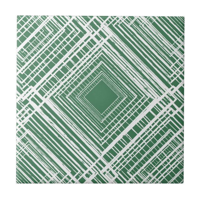 geometrisches, grün-weißes quadratisches Muster Fliese (Vorderseite)