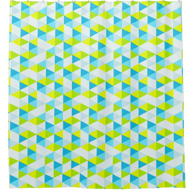 Geometrisches grüne und blaue Dreieck-modernes Duschvorhang (Vorderseite)