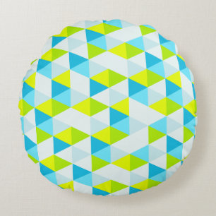 Geometrisches grüne und blaue Dreieck-modernes Rundes Kissen