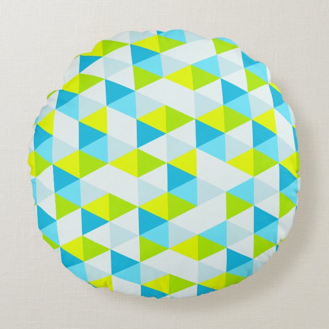 Geometrisches grüne und blaue Dreieck-modernes Rundes Kissen (Vorderseite)