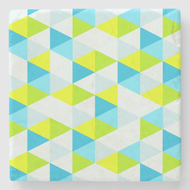 Geometrisches grüne und blaue Dreieck-modernes Steinuntersetzer (Vorderseite)
