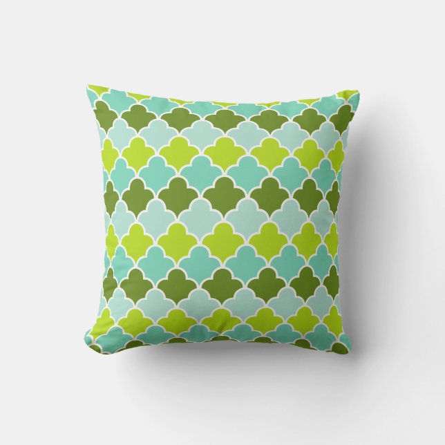 Geometrisches grünes Aqua-Türkis-Quatrefolienmuste Kissen (Vorderseite)