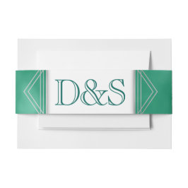 Geometrisches grünes Art-Deco | Moderne Monogramm- Einladungsbanderole
