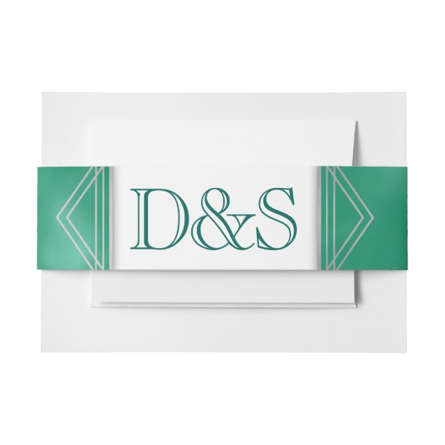 Geometrisches grünes Art-Deco | Moderne Monogramm- Einladungsbanderole (Vorderseite Beispiel)