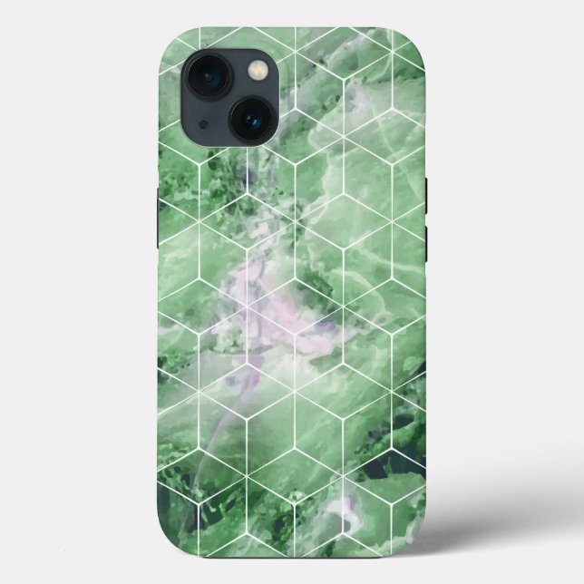 Geometrisches grünes Marmor Case-Mate iPhone Hülle (Rückseite)