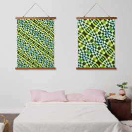 Geometrisches grünes Muster Abstrakt Moderne Kunst Wandteppich Mit Holzrahmen