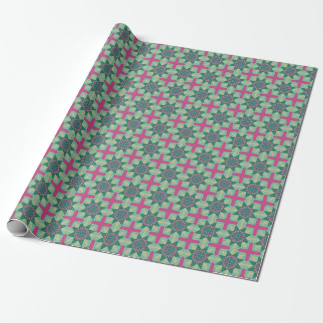 Geometrisches grünes Rosa Nr. 1 Geschenkpapier (Ungerollt)