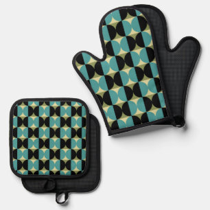Geometrisches Halbquadrat und Kreismuster Ofenhandschuh & Topflappen-Set