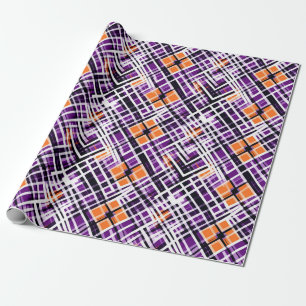 Geometrisches Halloween-Karomuster - Lila, Orange, Geschenkpapier
