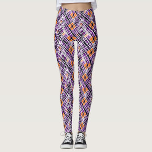 Geometrisches Halloween-Karomuster - Lila, Orange, Leggings