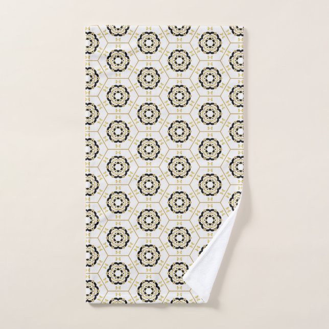 Geometrisches Handtuchgold Schwarz Taupe Handtuch (Handtuch)