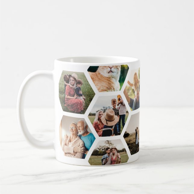 Geometrisches Hexagon-Muster-FotoCollage Kaffeetasse (Links)