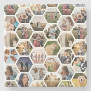 Geometrisches Hexagon-Muster-FotoCollage Steinuntersetzer