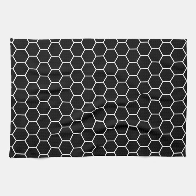 Geometrisches Hexagon-Schwarzweiss-Muster Handtuch (Horizontal)