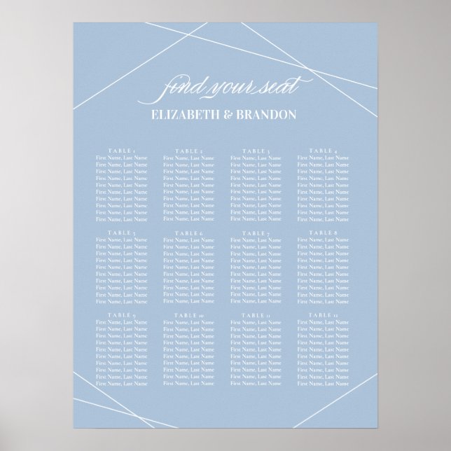 Geometrisches Hochzeitsdiagramm für blaue Peelings Poster (Vorne)