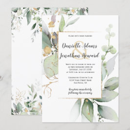 Geometrisches Hochzeitsinv für Wiesengrün und Gold Einladung