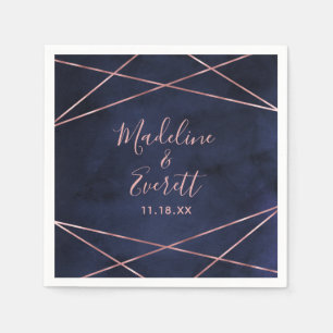 Geometrisches Hochzeitsmonogramm für Navy Blue & R Serviette