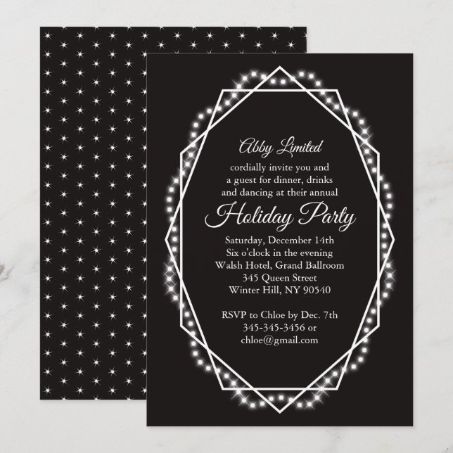 Geometrisches Holiday Sparkle Corporate Party Blac Einladung (Vorne/Hinten)