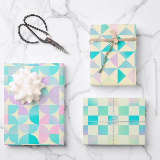 Geometrisches, holografisches Muster Geschenkpapier Set (Vorderseite)