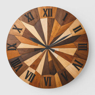 Geometrisches Holzmosaik-Uhrendesign Große Wanduhr