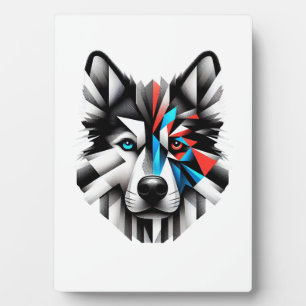 Geometrisches Husky-Gesicht Modernes Art Design Fotoplatte