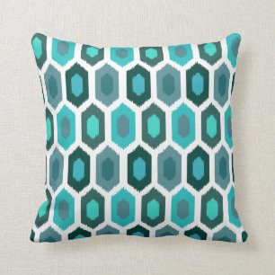 Geometrisches Ikat Ozean-Strand-Blau Kissen