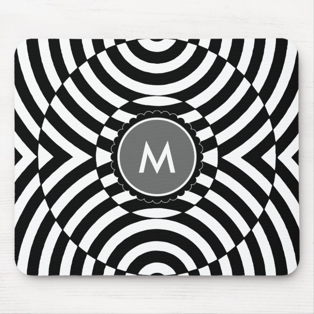 Geometrisches Illusions-Schwarzweiss-Monogramm Mousepad (Vorne)