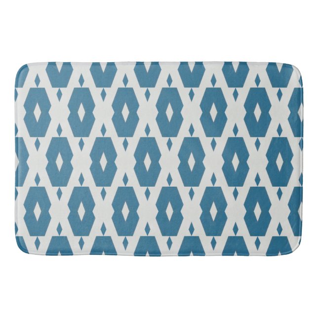 Geometrisches Indigo Diamond Bath Mat Large Badematte (Vorderseite)