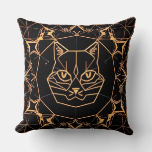 Geometrisches Katzen-Design mit goldenen Linien Kissen