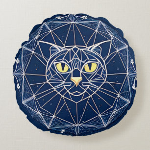 Geometrisches Katzen-Design mit symmetrischen Must Rundes Kissen